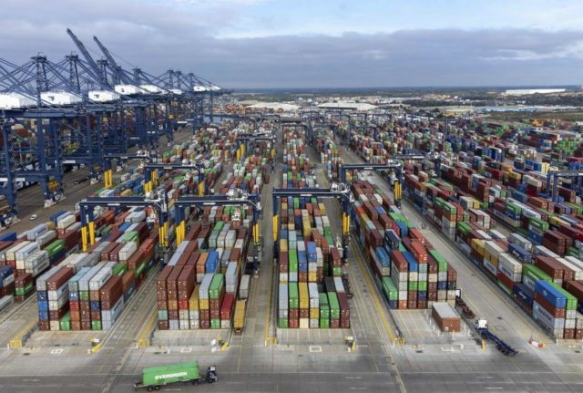 Container logjam at Felixstowe